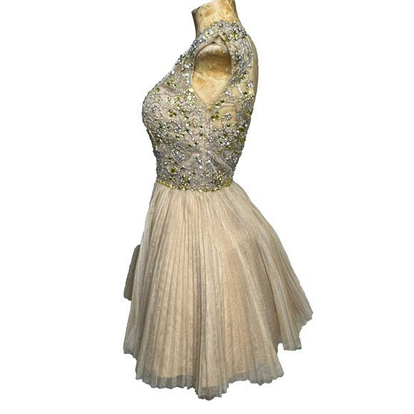 Sherri Hill Dress Womens 2 Tan Beaded Sequin Jeweled Style 2814 Cocktail Prom - Picture 2 of 10